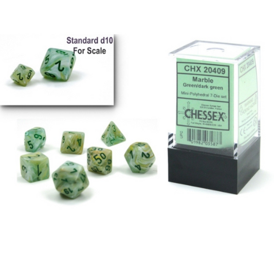 Dice Chessex Mini-Hedral 7-Die Set Marble Green/Dark Green 20409