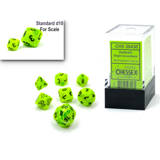 Dice Chessex Mini-Hedral 7-Die Set Vortex Bright Green/Black 20430