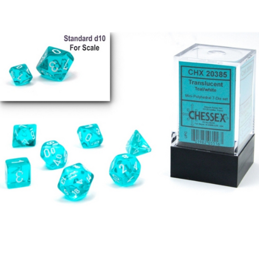 Dice Chessex Mini-Hedral 7-Die Set Translucent Teal/White 20385