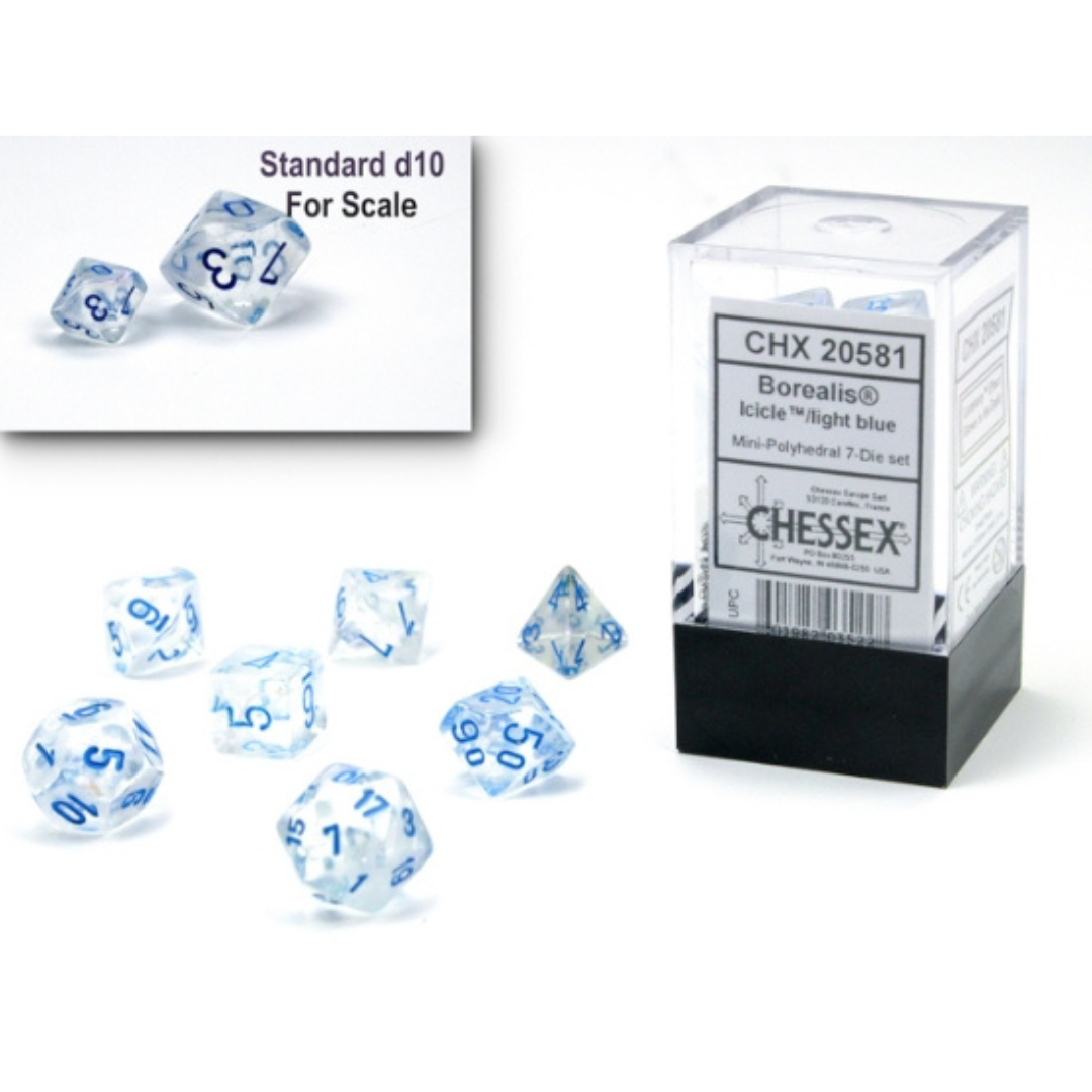 Dice Chessex Mini-Hedral 7-Die Set Borealis Icicle/Light Blue 20581