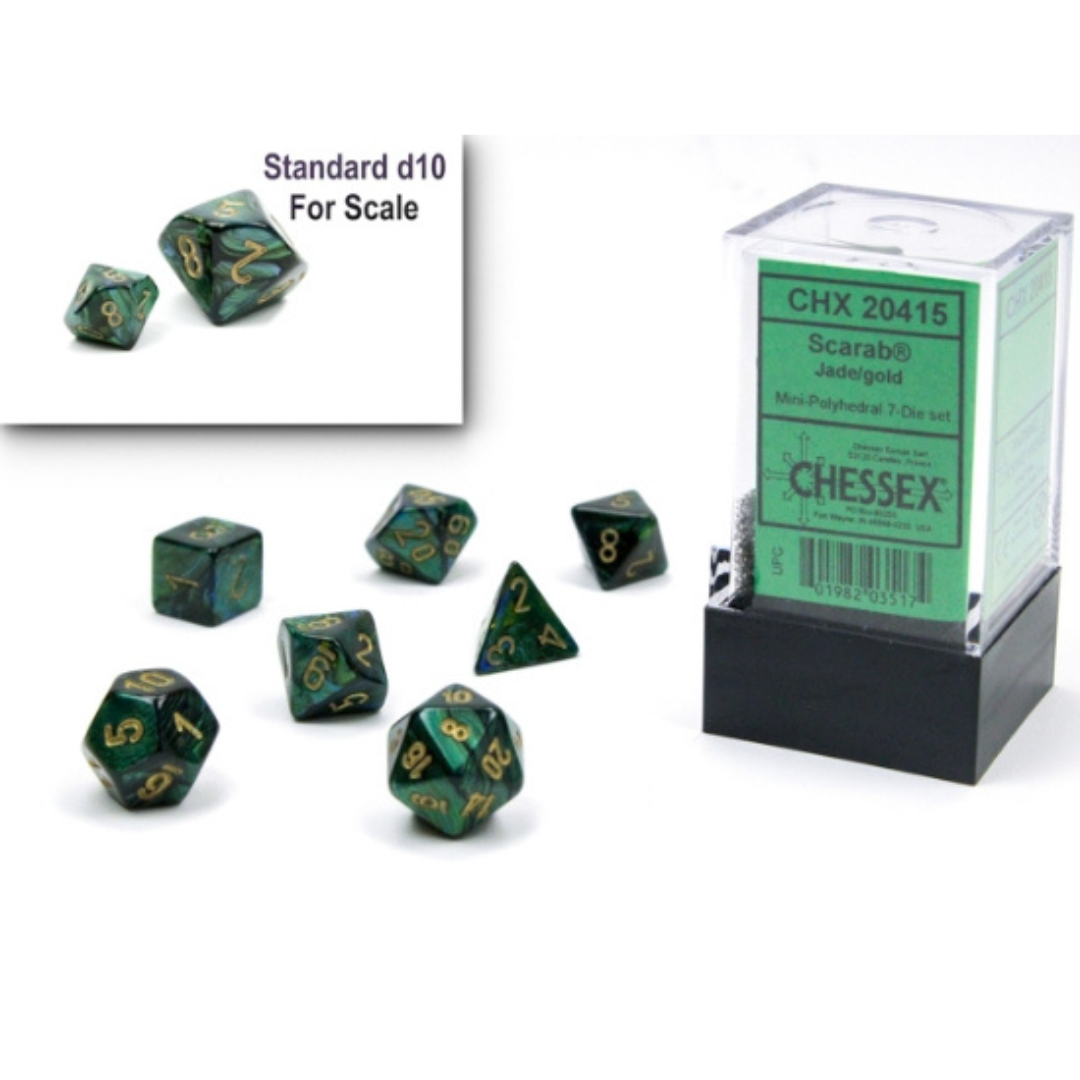 Dice Chessex Mini-Hedral 7-Die Set Scarab Jade/Gold 20415