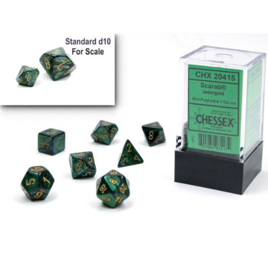 Dice Chessex Mini-Hedral 7-Die Set Scarab Jade/Gold 20415