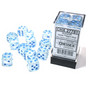 Dice Chessex 16mm d6 12 Dice Set Borealis Icicle/Light Blue 27781 Luminary Effect Glows in the Dark!