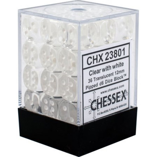 Dice Chessex Translucent: 36D6 Clear/White 23801 12mm