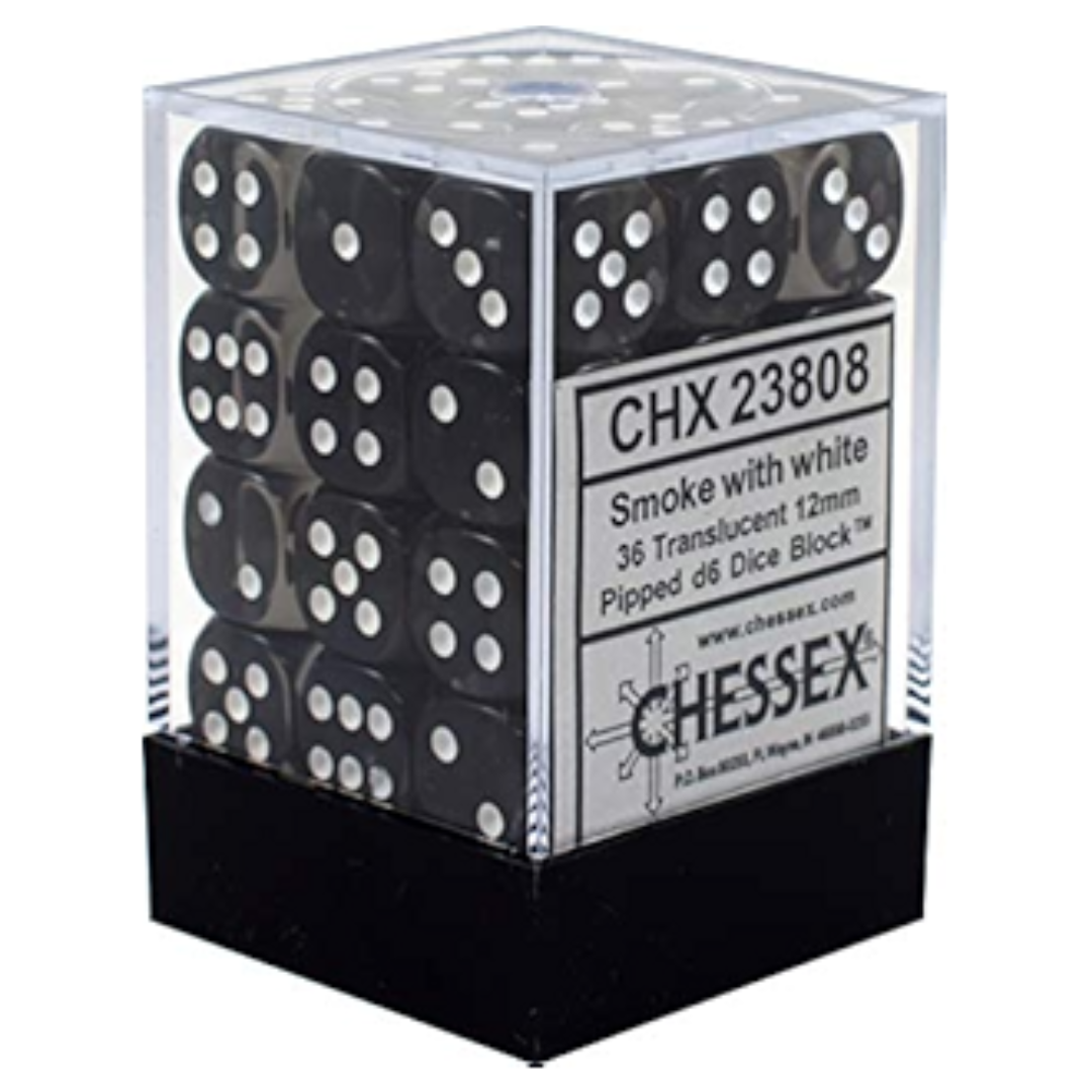 Dice Chessex Translucent: 36D6 Smoke/White 23808 12mm