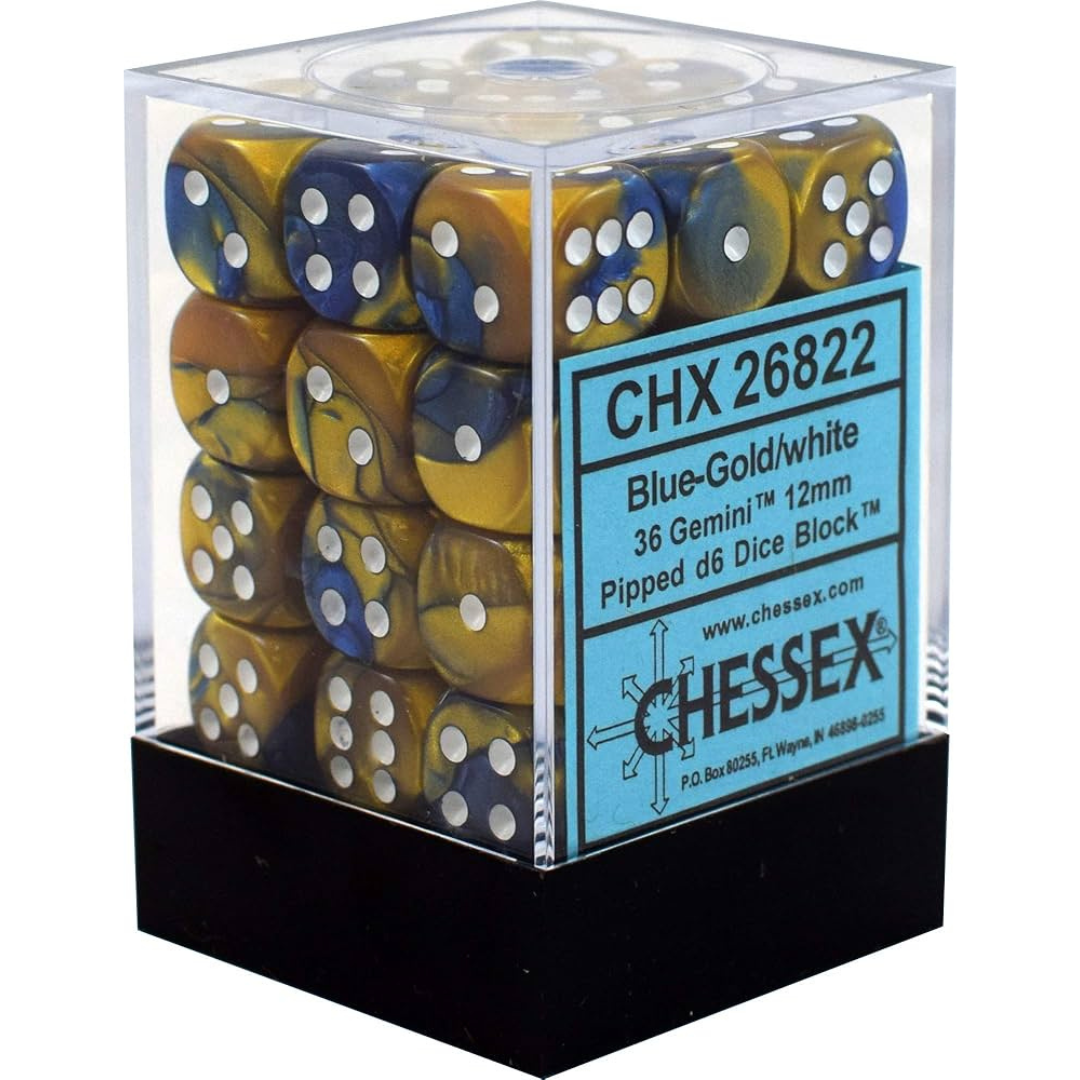 Dice Chessex Translucent: 36D6 Blue-Gold/White 26822 12mm