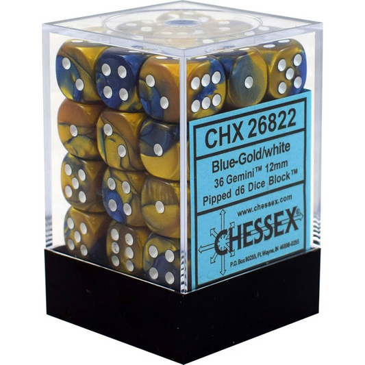 Dice Chessex Translucent: 36D6 Blue-Gold/White 26822 12mm