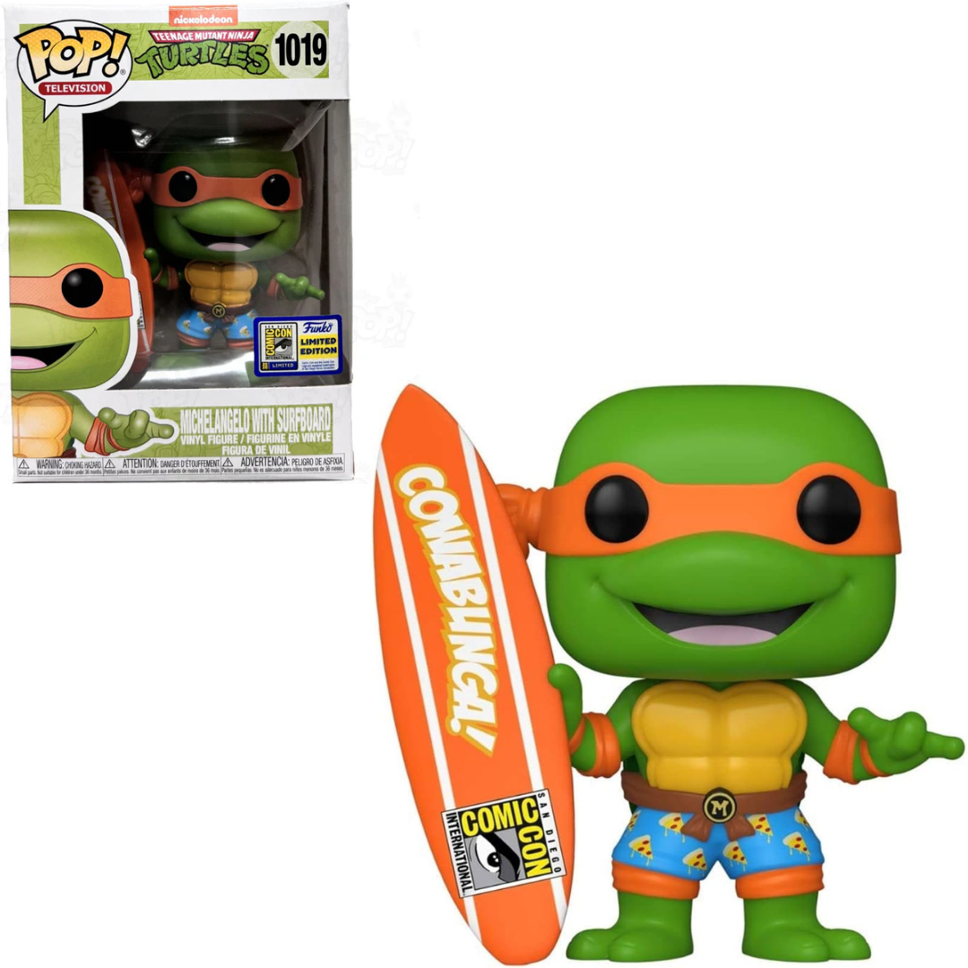 Funko Pop Teenage Mutant Ninja Turtles TMNT Michelangelo with Surfboard 1019 San Diego Comic Con Limited Edition