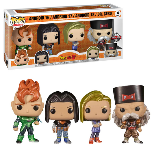 Funko Pop Anime Dragon Ball Z Android 16 / Android 17 / Android 18 / Dr. Gero 4 Pack Special Edition