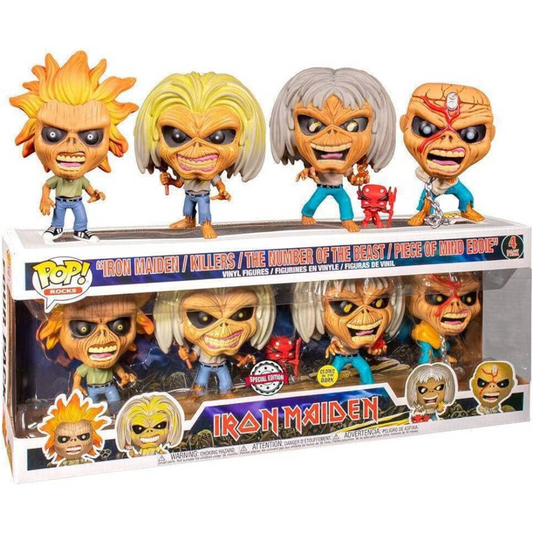 Funko Pop Music Iron Maiden / Killers / The Number of the Beast / Piece of Mind Eddie 4 Pack Special Edition GITD